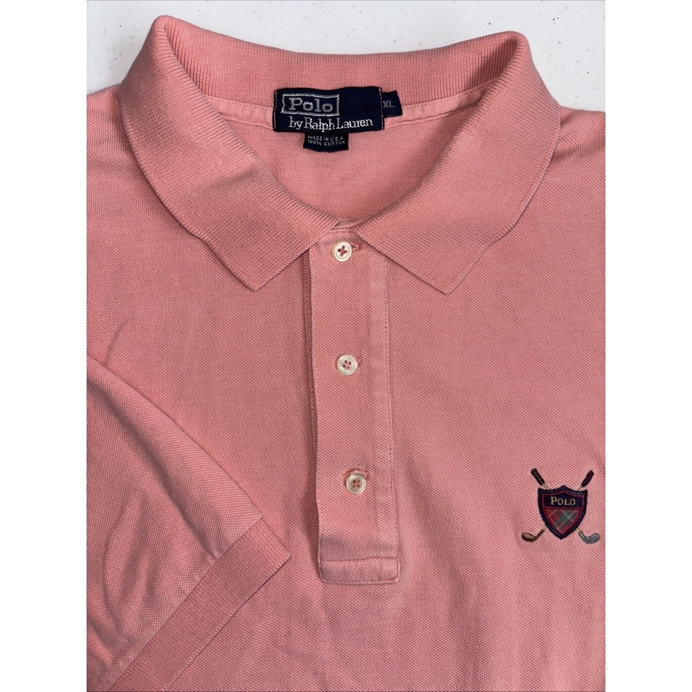 Polo By Ralph Lauren Men's XL Vintage USA Pink Short Sleeve Polo Golf Club Logo